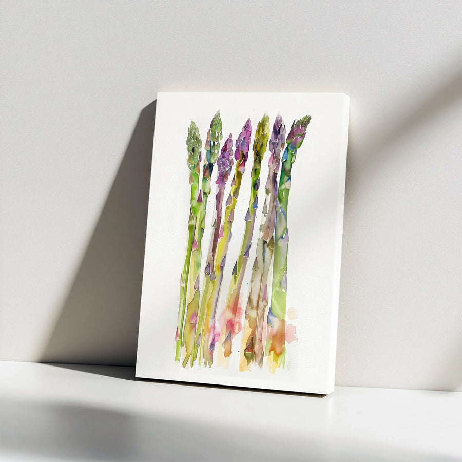 Watercolor Asparagus Canvas Wall Art | Colorful Vegetable Painting | Premium Gallery Quality Print | Kitchen Decor Gift for Chef or Foodie