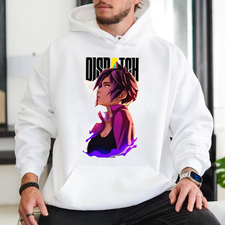 Anime Gamer Hoodie | Cyberpunk Dispatch Character Graphic | Premium Cotton Blend Streetwear | Unique Gift for Gamers and Otaku
