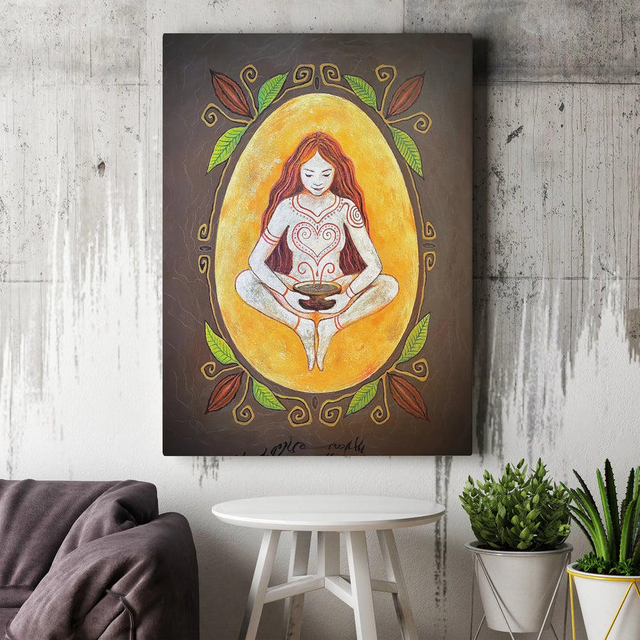 Cacao Goddess Wall Art | Spiritual Meditation Decor | Premium 1.25-Inch Gallery Canvas | Sacred Feminine Gift for Yoga Lovers