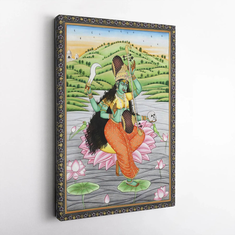 Matangi Hindu Goddess Canvas | Traditional Indian Miniature Painting Style | Premium Gallery Wrap Wall Art | Spiritual Home Decor Gift