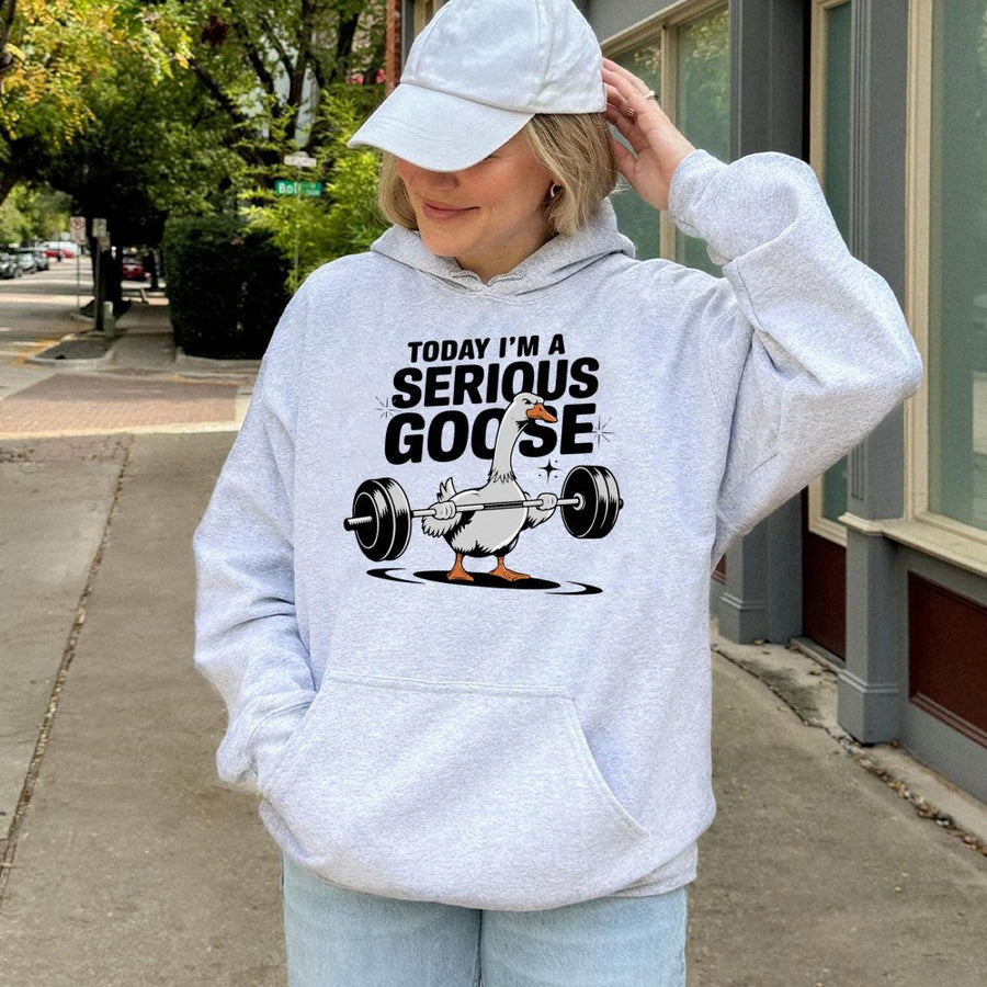 Serious Goose Weightlifting Hoodie | Funny Workout Gym Graphic | Premium Cotton Blend Sweatshirt | Gift for Powerlifter Fitness Enthusiast