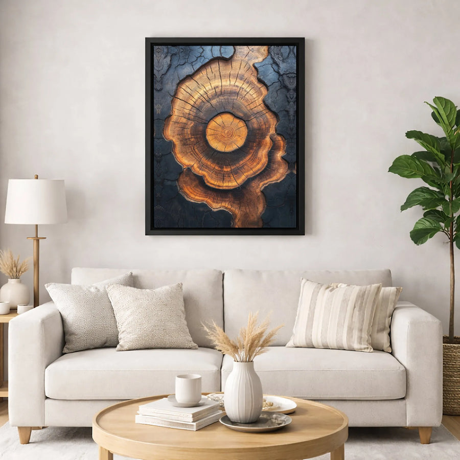 Tree Rings Canvas Wall Art | Burnt Wood Texture Cross-Section | Gallery-Wrapped Premium Print | Modern Nature Home Decor Gift