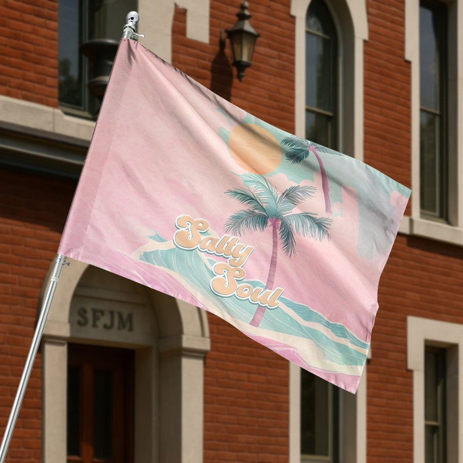 Salty Soul Flag | Tropical Beach Vibes Palm Tree Banner | UV-Resistant Polyester | Coastal Home Decor Gift for Ocean Lovers