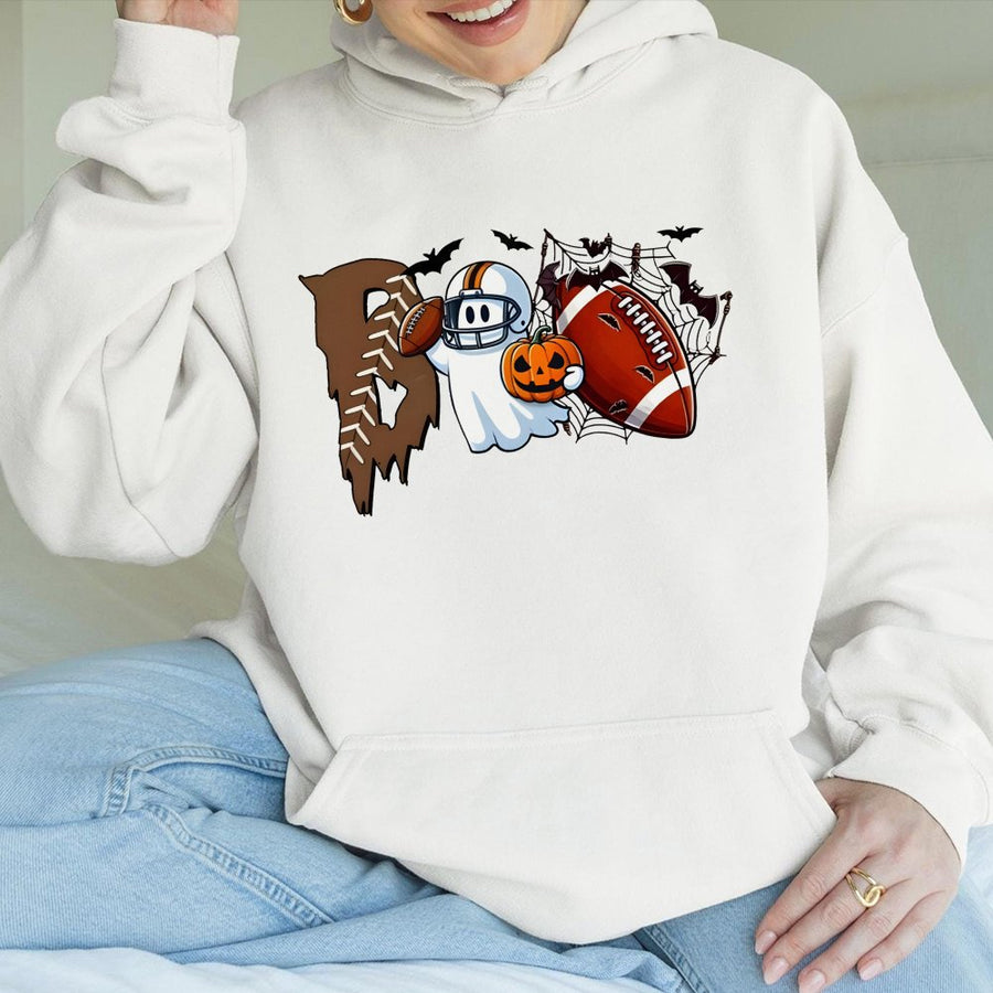 Boo Football Ghost Hoodie | Spooky Halloween Sports Graphic | Premium Cotton Blend | Gift for Football Mom and Fan