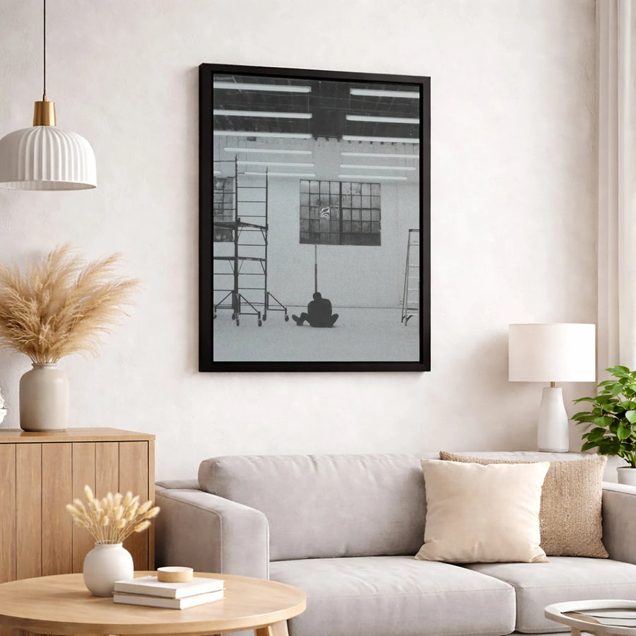 Industrial Basketball Silhouette Canvas | Black and White Warehouse Photography | 1.25" Gallery Wrap | Modern Sports Wall Art for Office