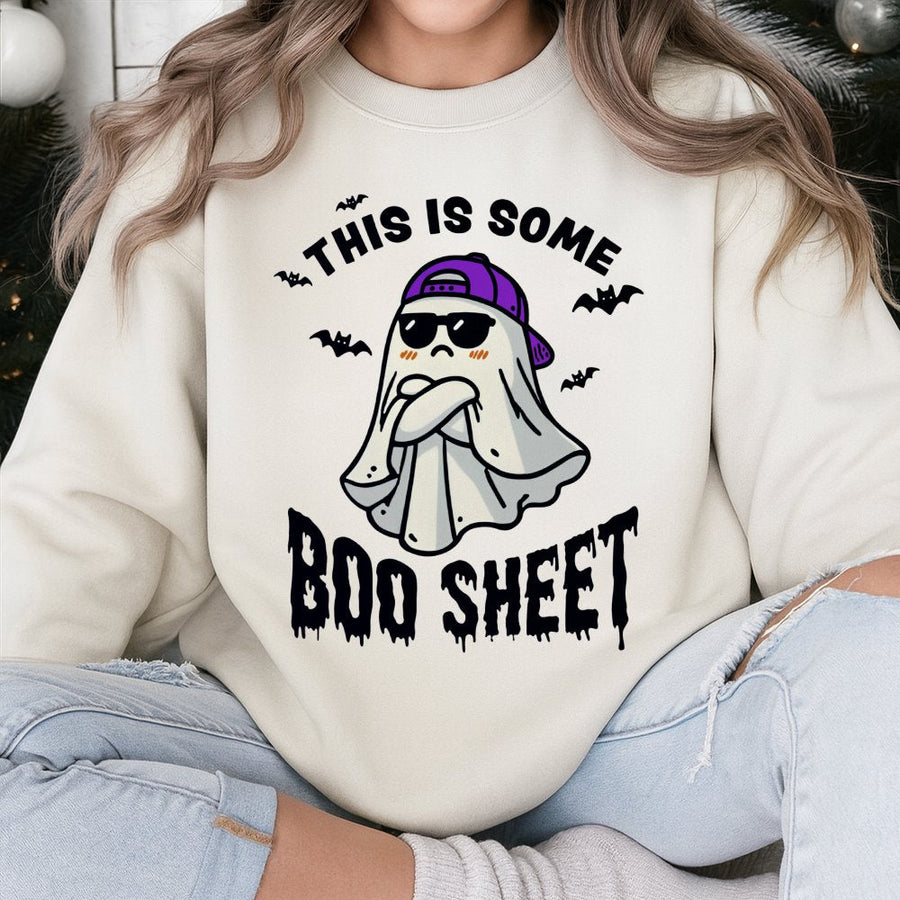 Funny Ghost Sweatshirt | This Is Some Boo Sheet Pun Design | Premium Soft Cotton Blend | Unisex Halloween Gift for Men and Women