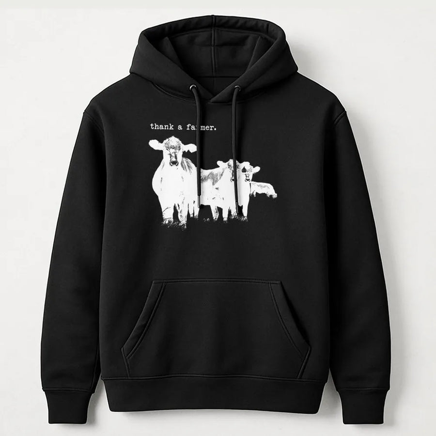 Thank A Farmer Hoodie | Western Cattle Farm Graphic | Premium Cotton Blend | Unisex Agriculture Gift for Farmers and Ranchers