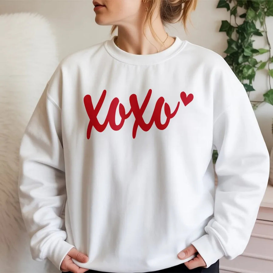 XOXO Sweatshirt | Minimalist Red Heart Valentine Design | Premium Soft Cotton Blend | Cute Gift For Her or Couples