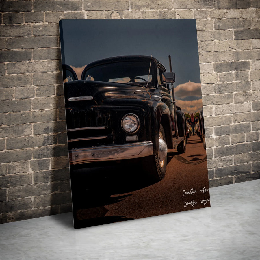 Vintage Black Truck Canvas Wall Art | Rustic Farmhouse Pickup Print | Premium Gallery Wrap Decor | Gift for Car Enthusiast Men