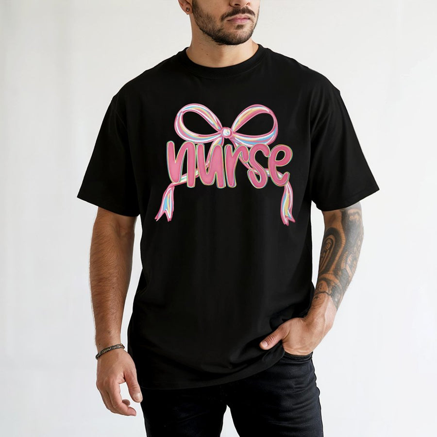 Nurse Coquette Bow T-Shirt | Preppy Aesthetic Pink Nursing Graphic Tee | 100% Cotton Premium Quality | Nurse Appreciation Gift for Her
