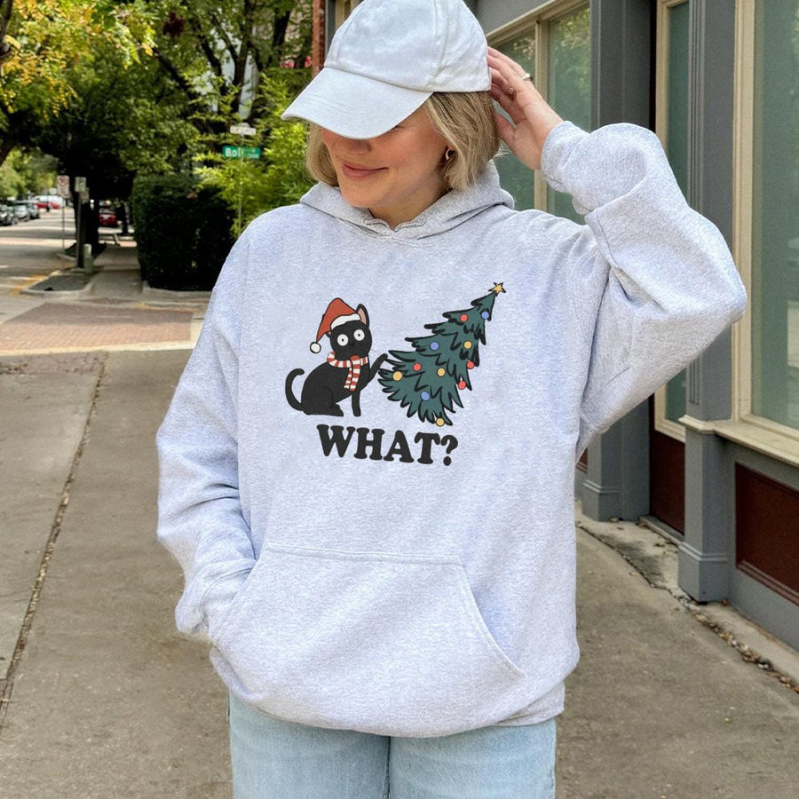 Funny Christmas Cat Hoodie | Black Cat Naughty Tree Graphic | Soft Cotton-Blend Premium Pullover | Holiday Gift For Cat Lovers Women Men
