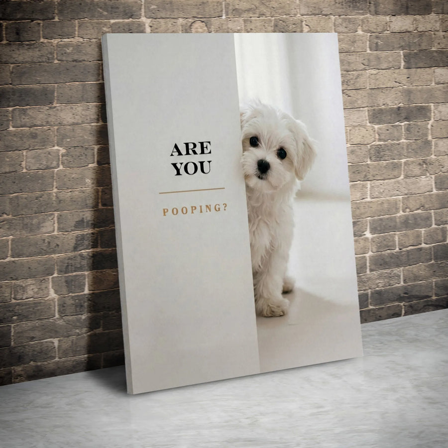 Funny Dog Bathroom Wall Art | Cute Maltese Puppy Peeking Quote | Premium Frameless Canvas | Minimalist Restroom Decor Gift for Dog Lovers