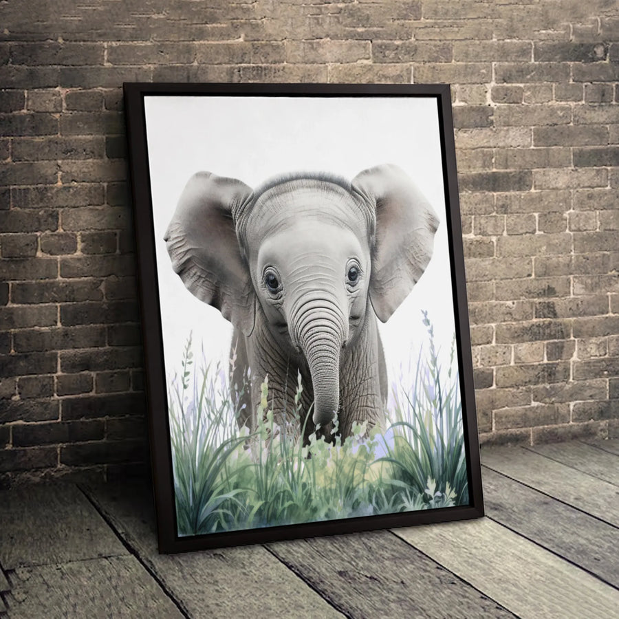 Baby Elephant Wall Art | Cute Animal Watercolor Canvas Print | Premium Fade-Resistant Gallery Wrap | Nursery Decor & Safari Nursery Gift