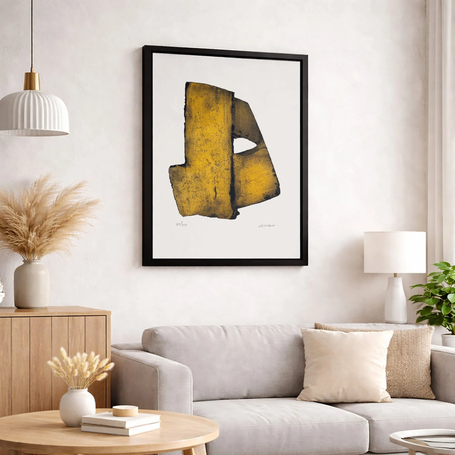 Abstract Yellow and Black Canvas Art | Modern Geometric Wall Decor | Premium 1.25-Inch Gallery Wrap | Minimalist Statement Home Office Gift