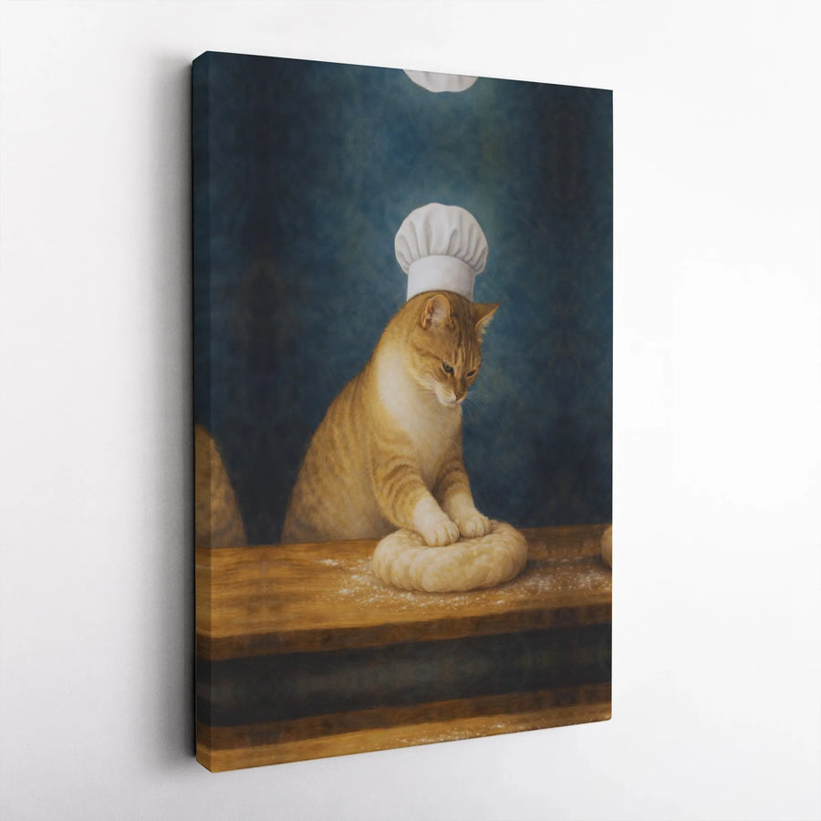 Cat Chef Canvas Print | Funny Renaissance Style Animal Portrait | Premium Gallery Wrapped Wall Art | Unique Gift for Cat Lovers & Bakers
