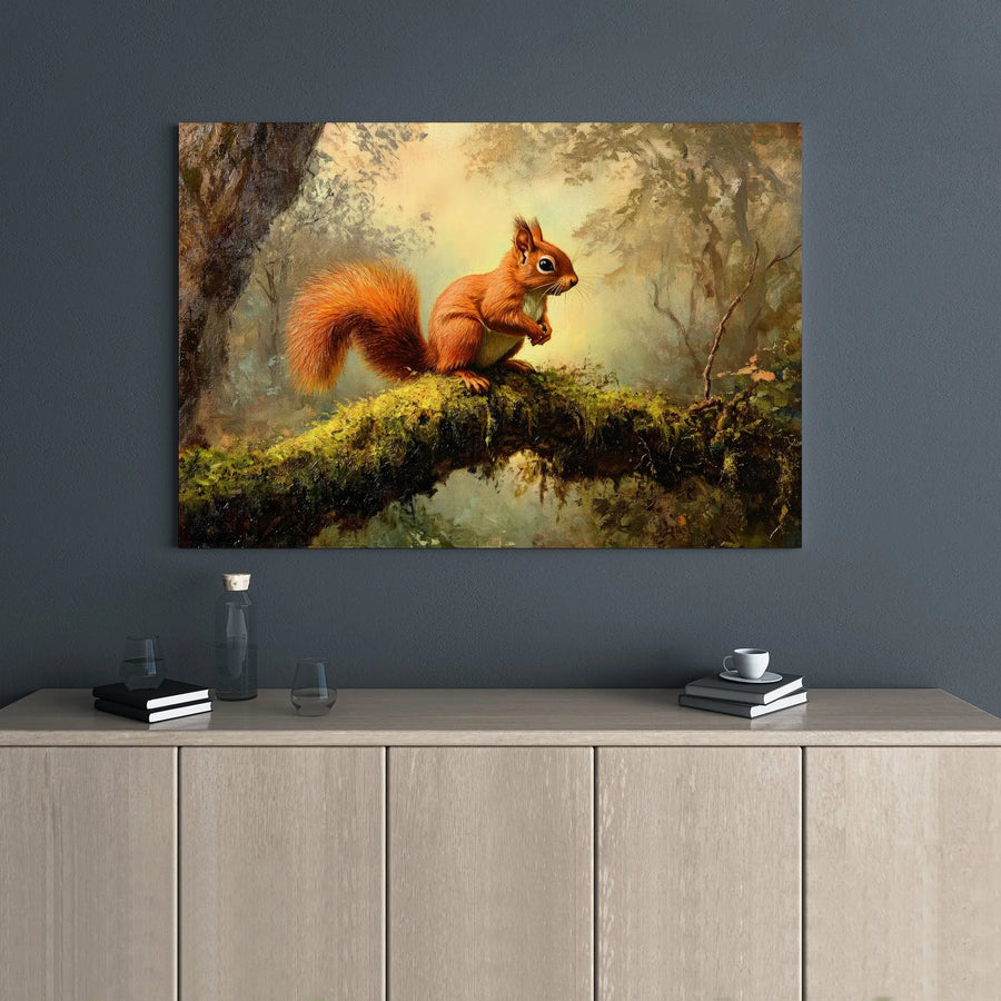 Red Squirrel Canvas Wall Art | Vintage Forest Wildlife Painting | Premium 1.25 Inch Gallery Wrap | Woodland Home Decor For Nature Lovers