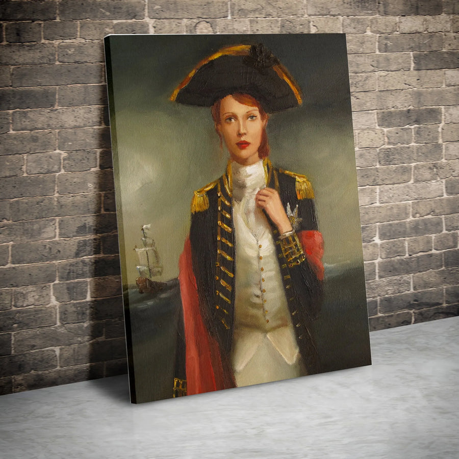 Female Admiral Portrait Canvas | Vintage Naval Officer Oil Painting Style | Premium 1.25" Thick Gallery Canvas | Unique Gift for History Buffs