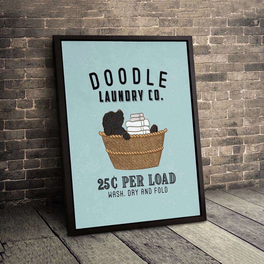 Doodle Dog Laundry Room Canvas Art | Funny Laundry Co. Quote Wall Decor | Gallery-Wrapped Premium Canvas | Cute Gift for Dog Lovers