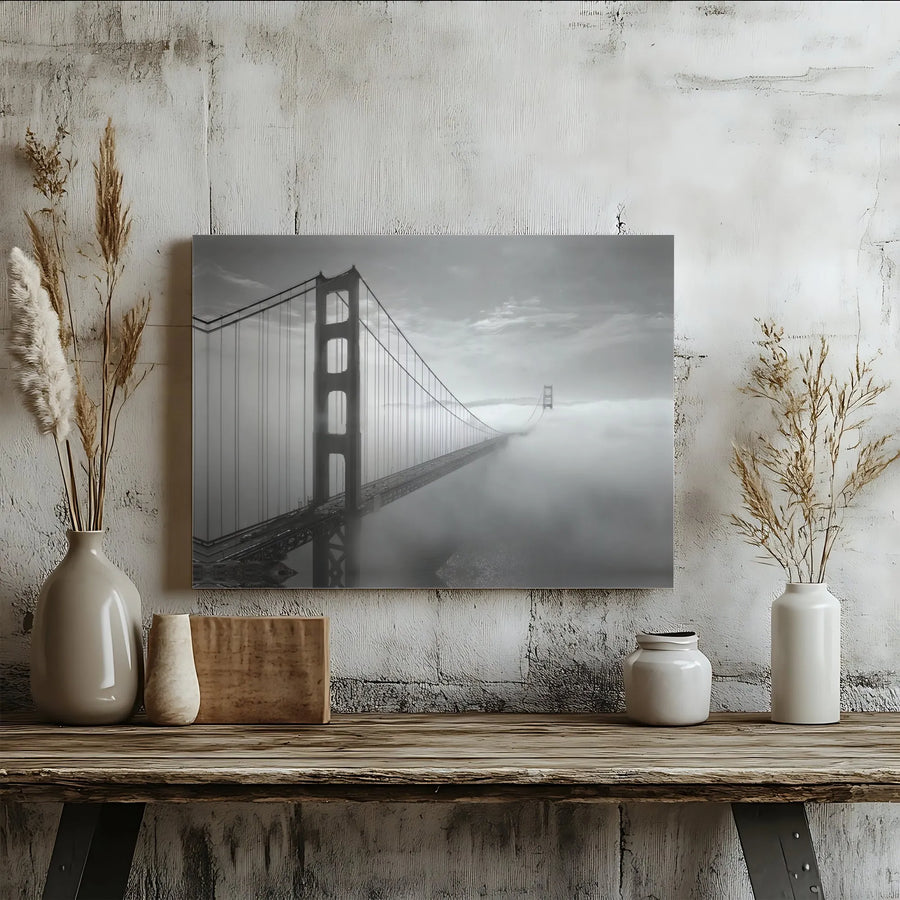 Golden Gate Bridge Canvas Wall Art | Foggy San Francisco Skyline | Premium Gallery Wrapped Print | Modern Home Office Decor Gift