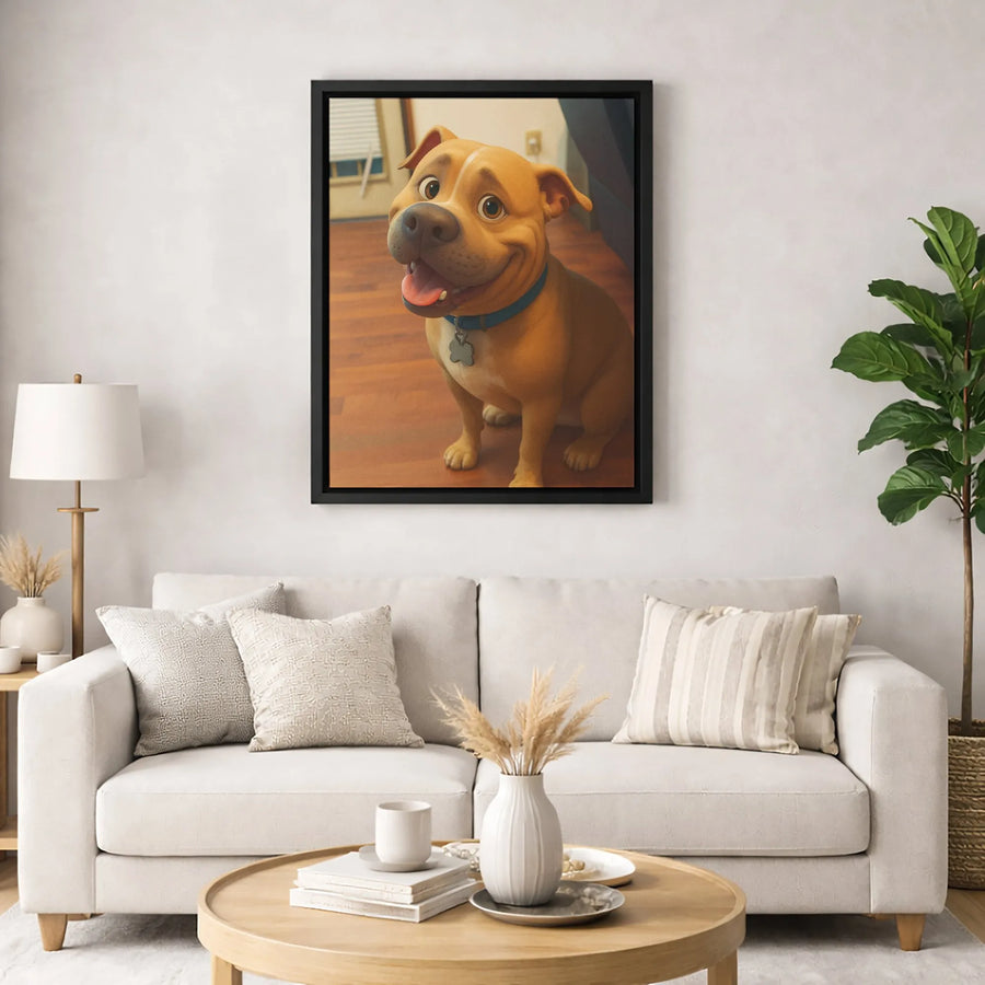 Pit Bull Wall Art | Happy Smiling Dog Cartoon Portrait | Gallery-Quality 1.25 Inch Canvas | Cute Pet Lover Home Decor Gift