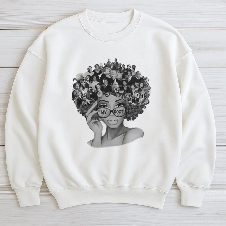 My Roots Black History Month Sweatshirt | Iconic Afro Graphic Print | Premium Cotton Blend Unisex Pullover | Meaningful Cultural Gift for Her
