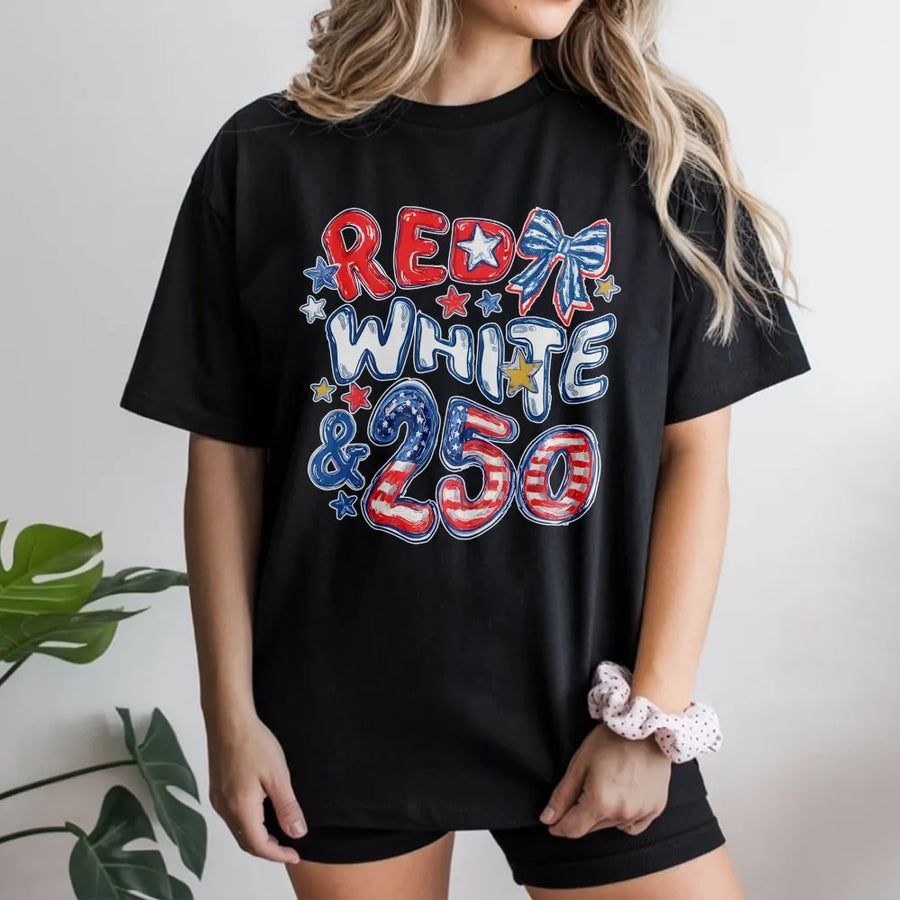 250th Anniversary T-Shirt | Red White and 250 Patriotic Design | Premium Cotton Blend | USA 4th of July Gift for Men and Women