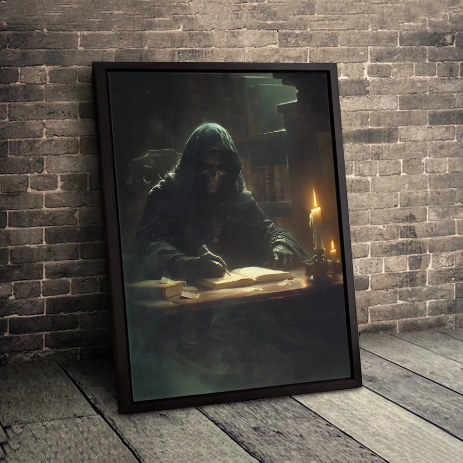 Grim Reaper Canvas Print | Gothic Occult Desk Writing Art | Premium 1.25" Thick Gallery Wrap | Dark Academia Home Decor Gift