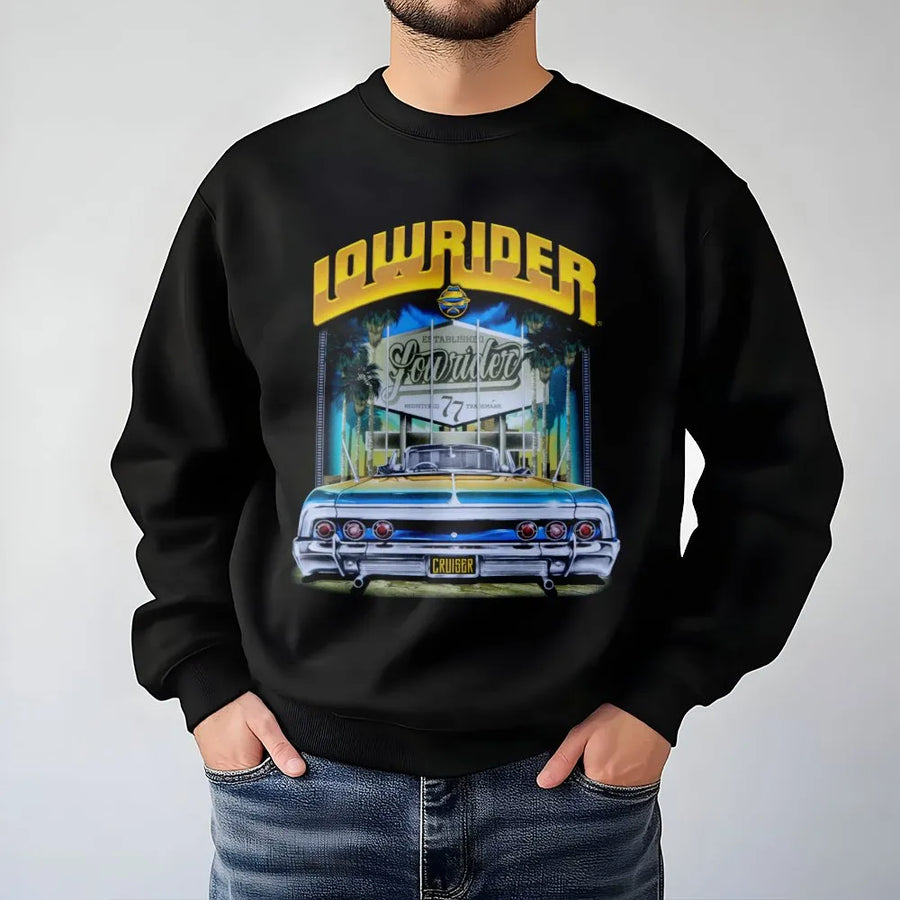 Lowrider Stadium Sweatshirt | Classic Car Culture Design | Cotton-Poly Blend Crewneck | Automotive Enthusiast Gift For Him & Her