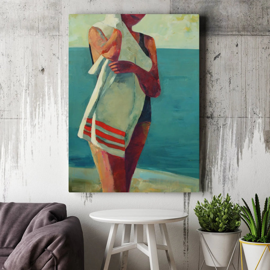 Woman on Beach Canvas Print | Abstract Figurative Painting | Premium Gallery Wrapped Canvas | Coastal Wall Art for Home Decor