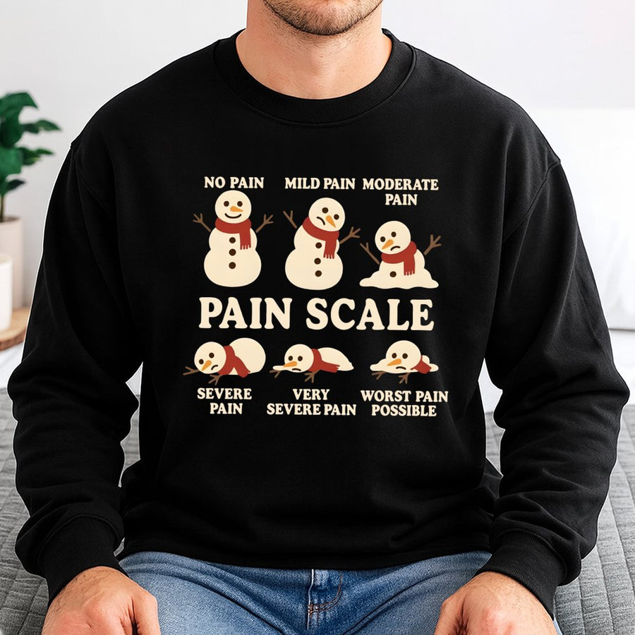 Snowman Pain Scale Sweatshirt | Funny Christmas Medical Humor | Premium Cotton Blend Crewneck | Gift For Nurses, Doctors, And Students