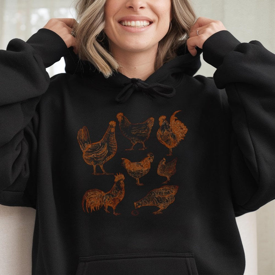 Chicken Hoodie | Vintage Sketch Farm Animal Design | Premium Cotton Blend | Gift For Chicken Lovers And Farmers