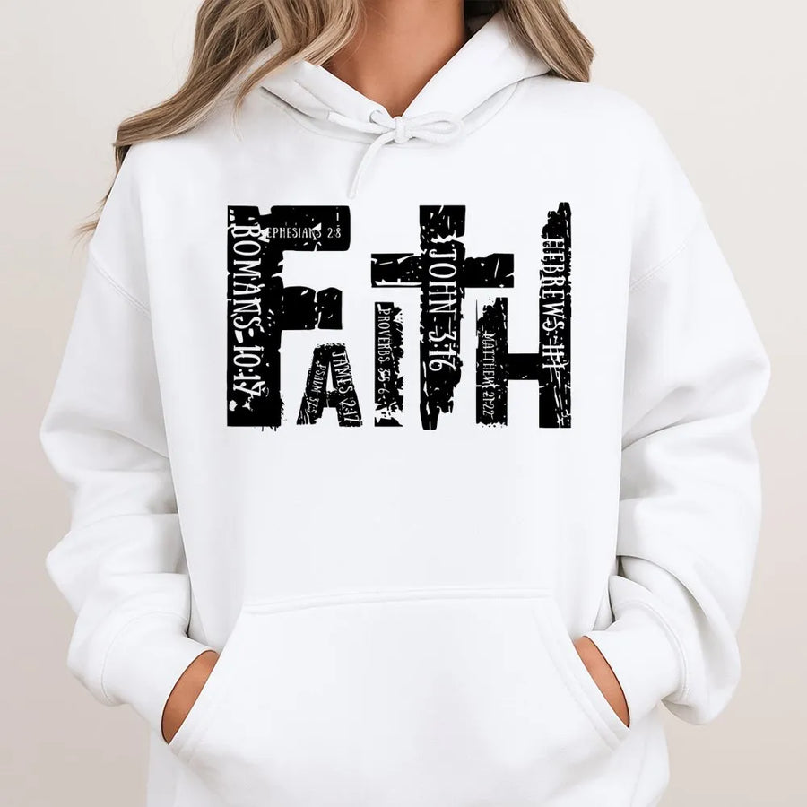 Faith Hoodie | Bible Verse Typography Graphic | Premium Cotton Blend | Christian Religious Gift for Men and Women