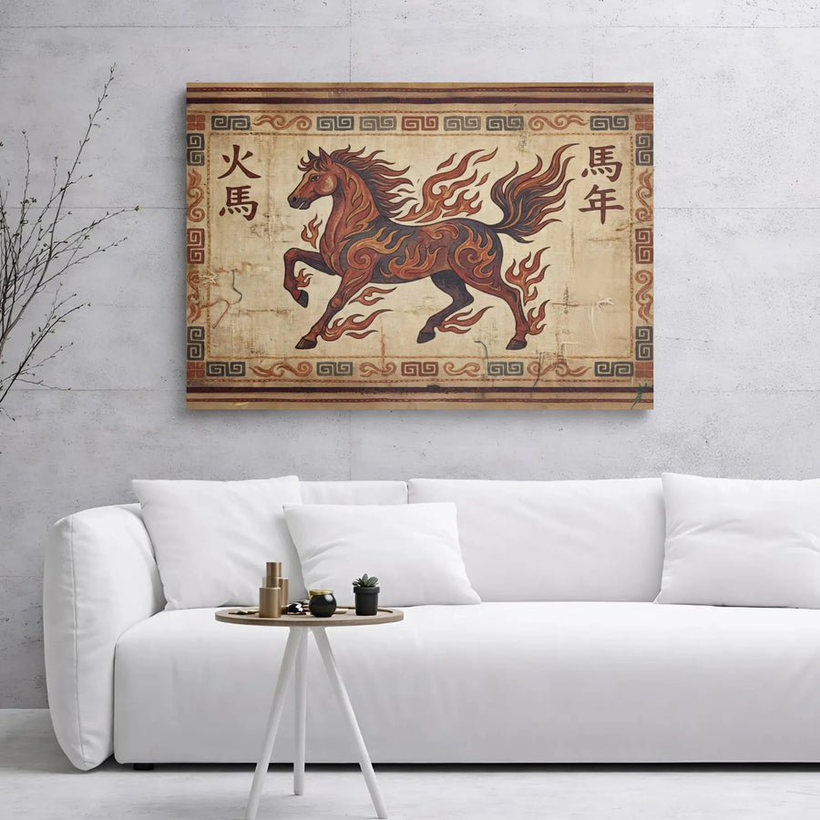 Year Of The Fire Horse Canvas Wall Art | Chinese Zodiac Mythical Animal Print | Premium Gallery Wrap Decor | Gift For Astrology Lover