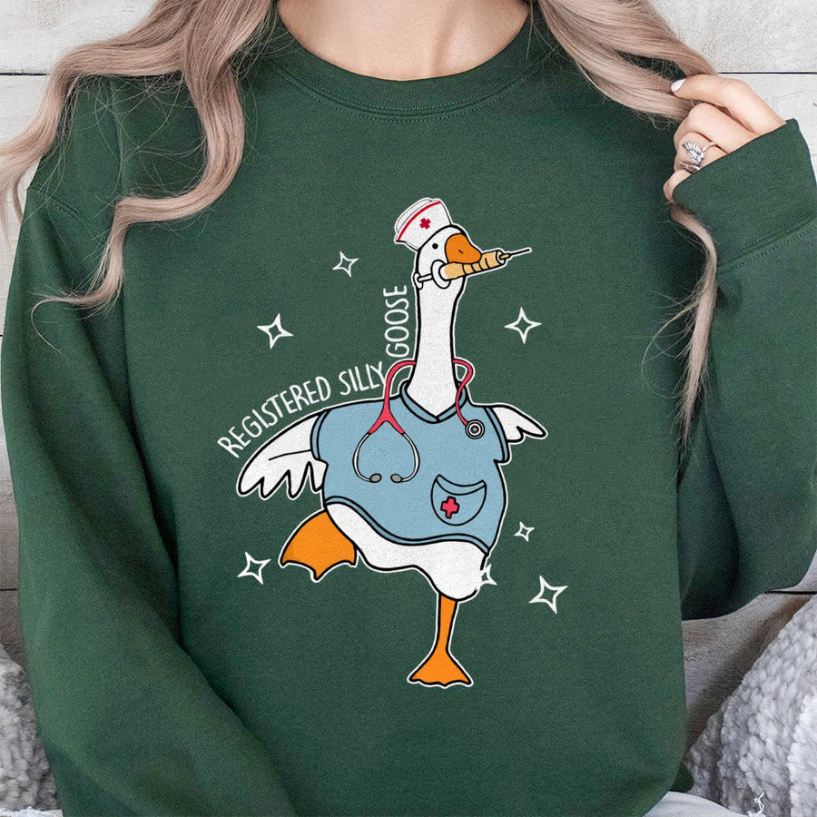 Registered Silly Goose Sweatshirt | Funny Nurse Appreciation Gift | Premium Cotton Blend | Nursing Student Graduate Hoodie