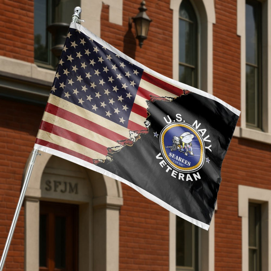 US Navy Seabees Veteran Flag | American Distressed Flag Design | Premium Weather-Resistant Polyester | Patriotic Military Garden Decor Gift