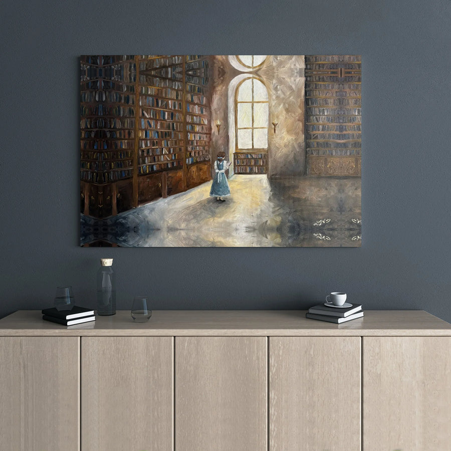 Light Academia Library Canvas Wall Art | Girl Reading In Sunlit Library Print | Premium Gallery Wrapped Decor | Book Lover Aesthetic Gift For Her