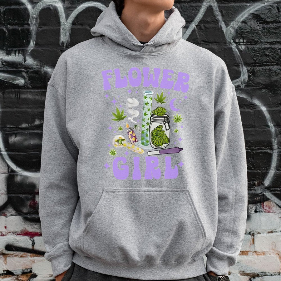 Flower Girl Hoodie | Retro 420 Aesthetic Graphic | Premium Cotton Blend | Gift for Stoner Women and Cannabis Enthusiasts