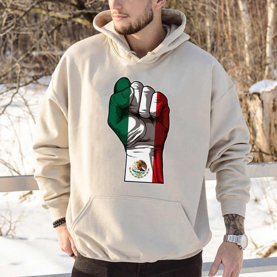 Mexico Flag Fist Hoodie | Proud Mexican Heritage Graphic | Premium Cotton Blend Streetwear | Unisex Gift for Latino Culture Lovers