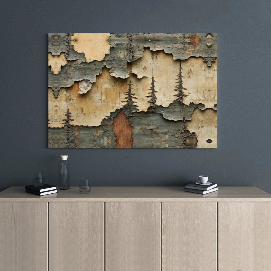 Abstract Pine Tree Canvas Wall Art | Peeling Bark Texture Print | Premium 1.25-inch Gallery Wrap | Modern Nature Decor for Home and Office