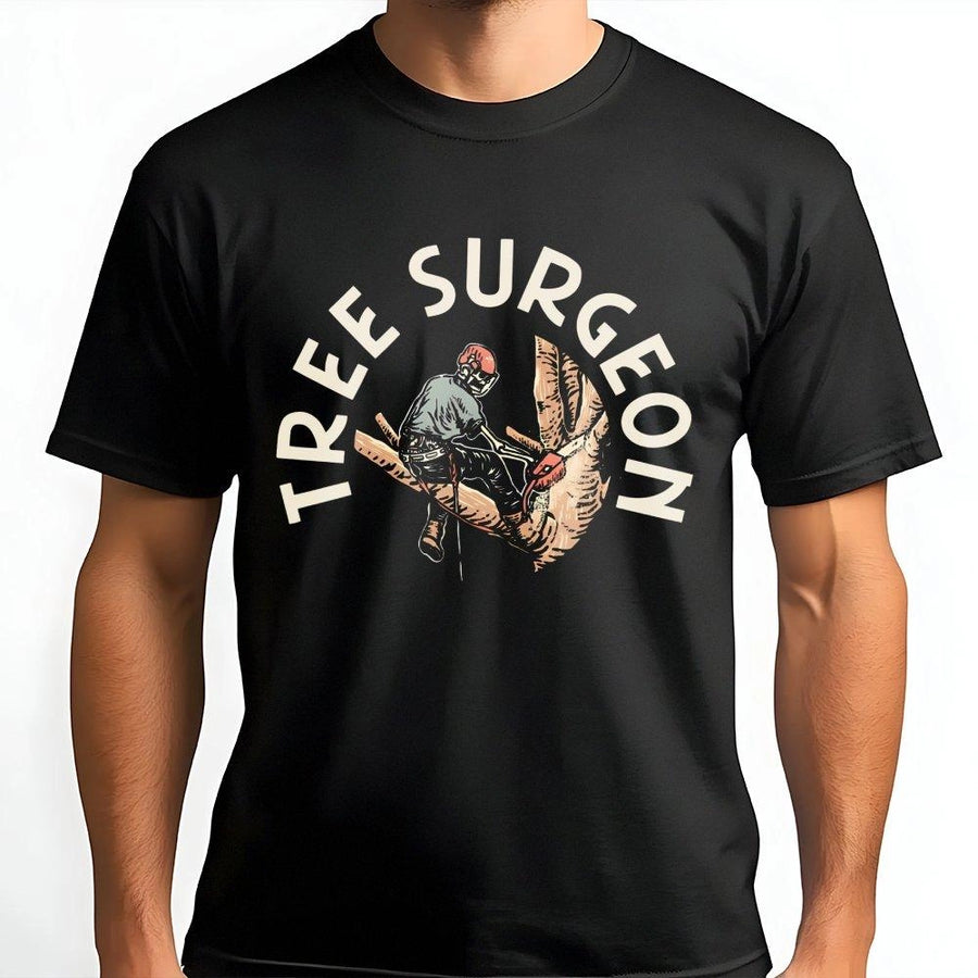 Tree Surgeon T-Shirt | Chainsaw Arborist Graphic Design | Premium 100% Cotton Apparel | Professional Tree Service Gift for Men and Women