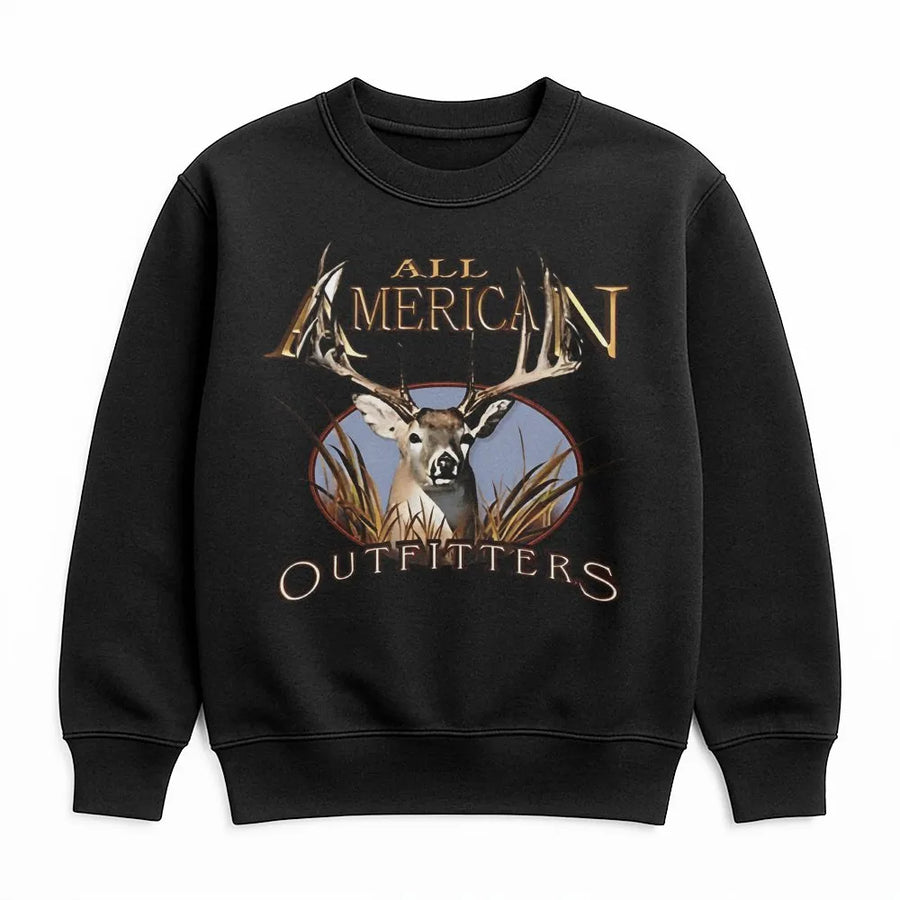 All American Deer Sweatshirt | Whitetail Buck Antler Graphic | Premium Cotton Blend Crewneck | Hunting Gift for Outdoorsmen and Hunters