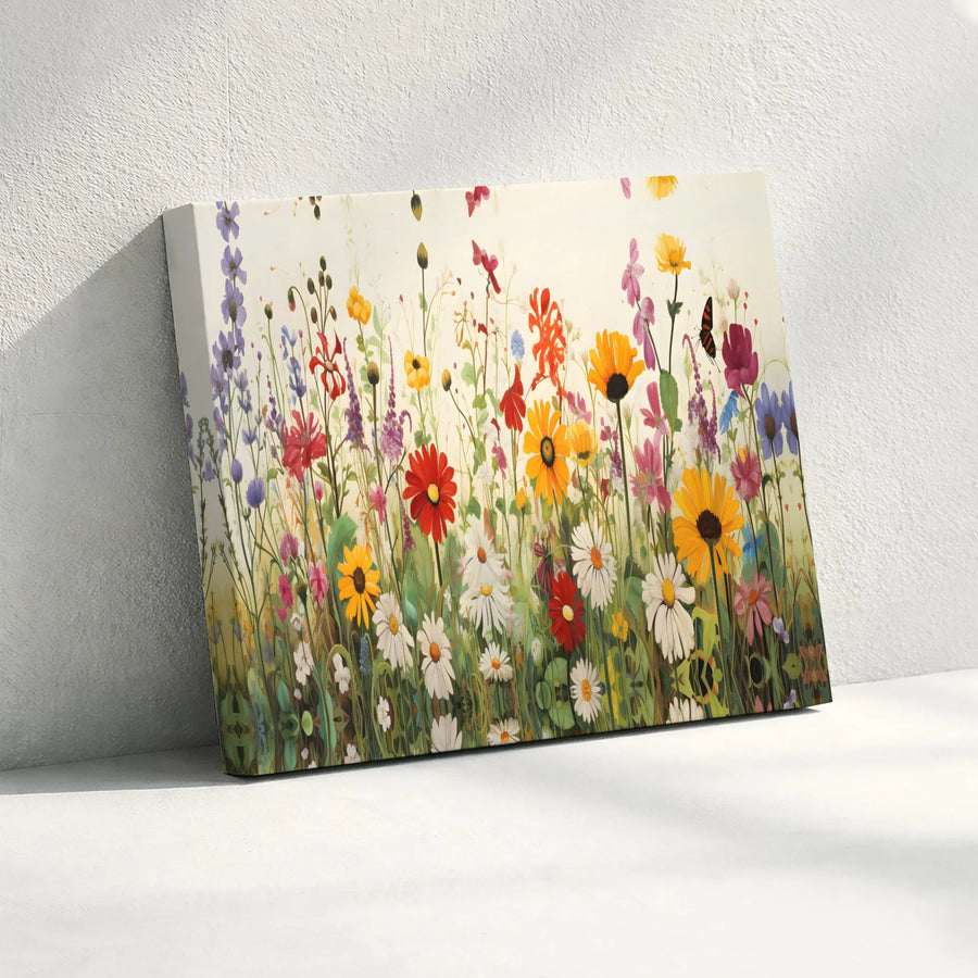 Wildflower Meadow Horizontal Canvas Wall Art | Vibrant Watercolor Floral Garden Painting | Premium 1.25” Gallery Wrap | Colorful Nature Lover Gift