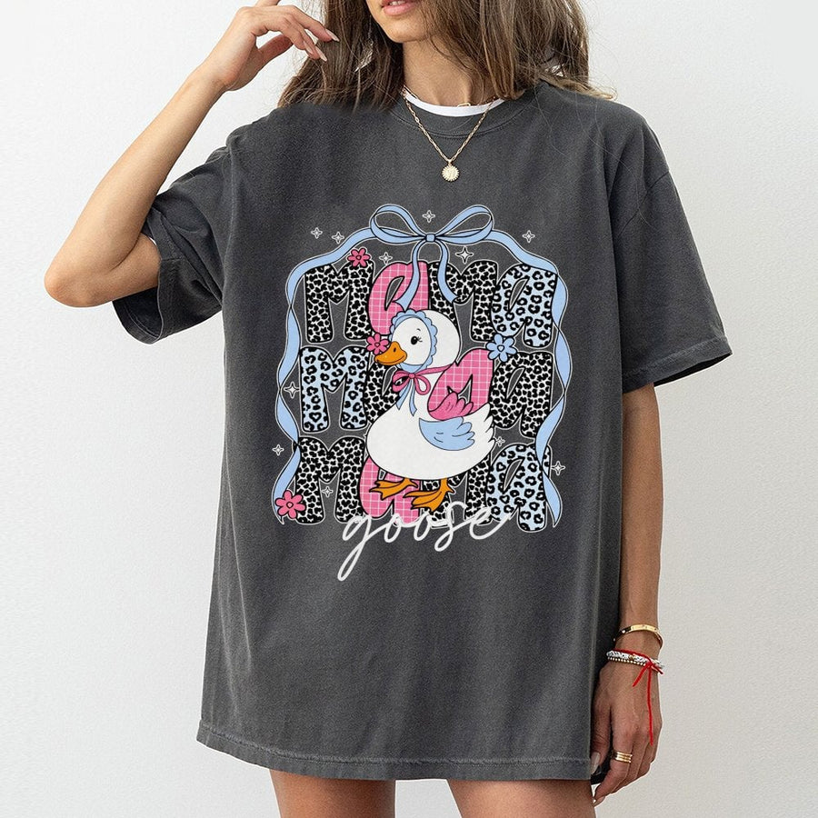 Mama Goose T-Shirt | Cute Leopard Print Bow Design | Premium Soft Cotton | Mother's Day 2026 Gift for Mom and Duck Lovers