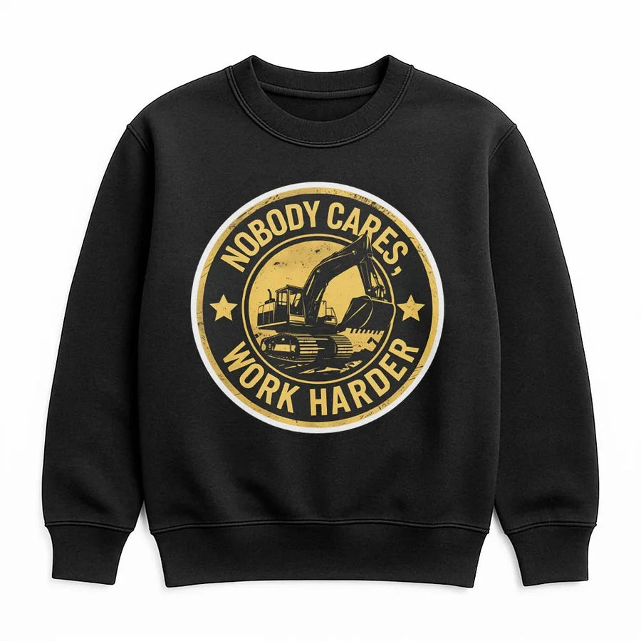 Nobody Cares Work Harder Sweatshirt | Excavator Operator Graphic Design | Premium Cotton Blend | Gift For Construction Workers & Blue Collar Dad
