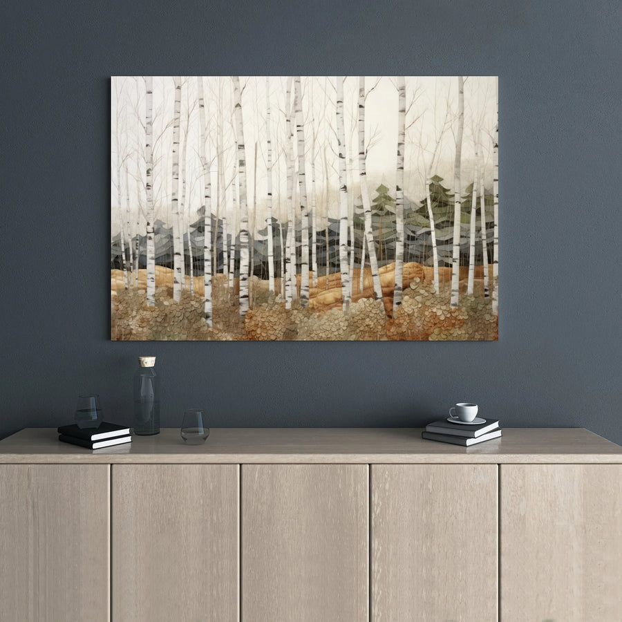 Birch Tree Forest Canvas Print | Watercolor Woodland Pine Landscape | 1.25 Inch Gallery Wrap | Neutral Nature Home Decor Wall Art