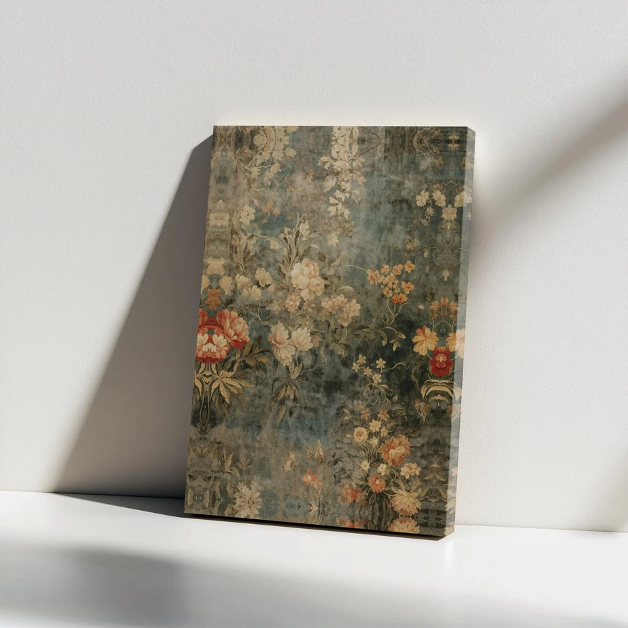 Vintage Floral Canvas Wall Art | Distressed Muted Blue Botanical Print | Gallery Wrapped Premium Canvas | Moody Home Decor Gift for Her