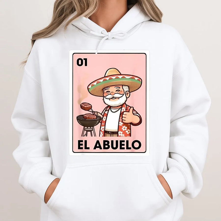 El Abuelo Hoodie | Mexican Bingo Card Grilling Grandpa Design | Soft Cotton Blend Unisex Pullover | Funny Dad Or Grandpa Gift For BBQ Lovers