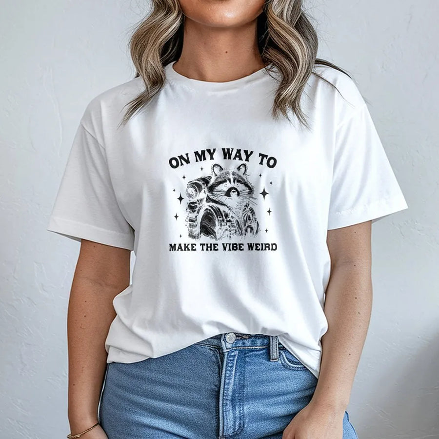Funny Raccoon T-Shirt | On My Way to Make The Vibe Weird Graphic | Soft Cotton Blend Sweatshirt | Unique Sarcastic Meme Lover Gift