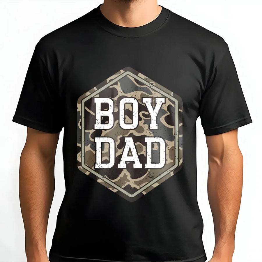 Boy Dad Camo T-Shirt | Distressed Camouflage Graphic Tee | Premium Soft Cotton | Father's Day Gift for Husband