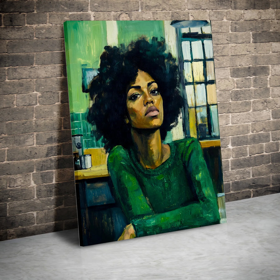 Black Woman Portrait Canvas Art | Impressionistic Afro Hairstyle Painting | Premium Gallery-Wrap Wall Decor | Modern Cultural Home Gift